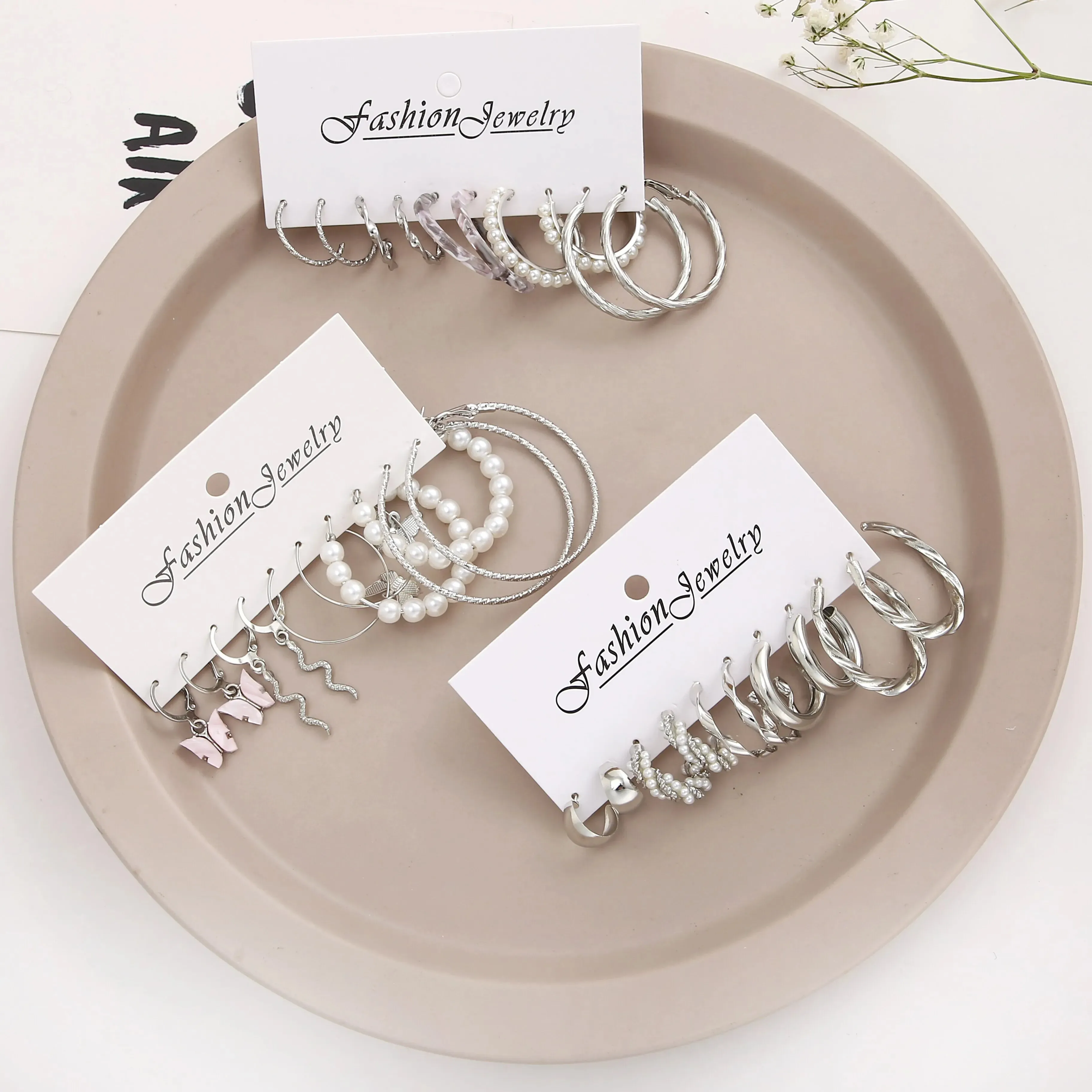 15 Pairs Silver Creative Simple Lady Pearl Earrings