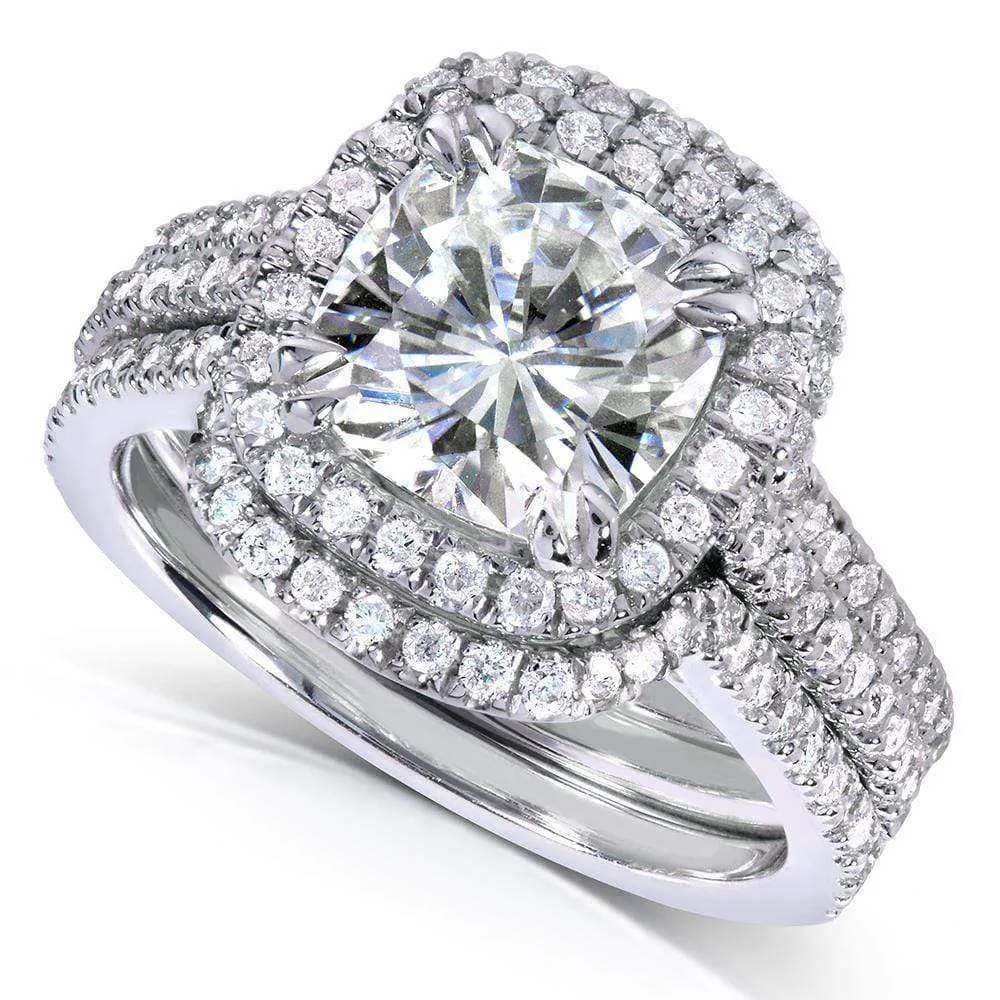 2-5/8ct.tw Original Cushion 7.5 Halo Bridal Stack - Forever One - Enhancer Bands