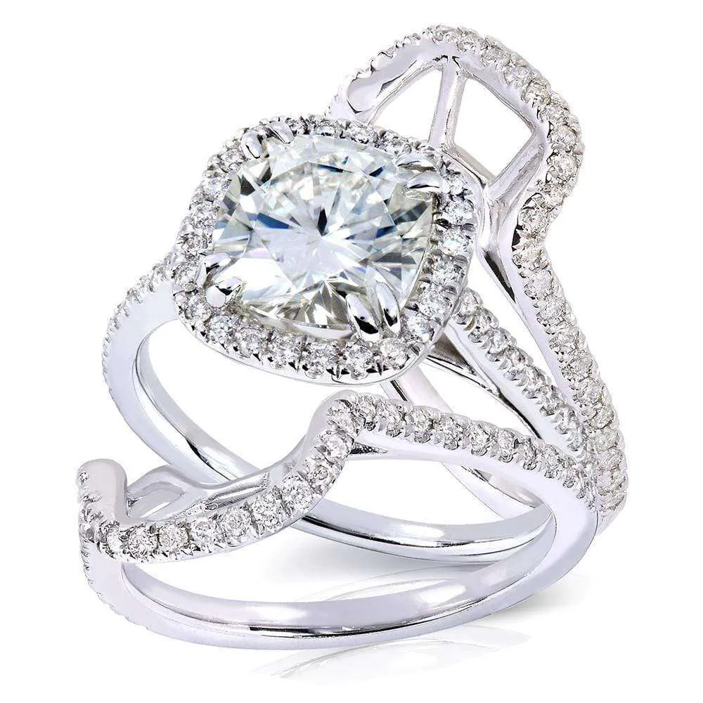 2-5/8ct.tw Original Cushion 7.5 Halo Bridal Stack - Forever One - Enhancer Bands