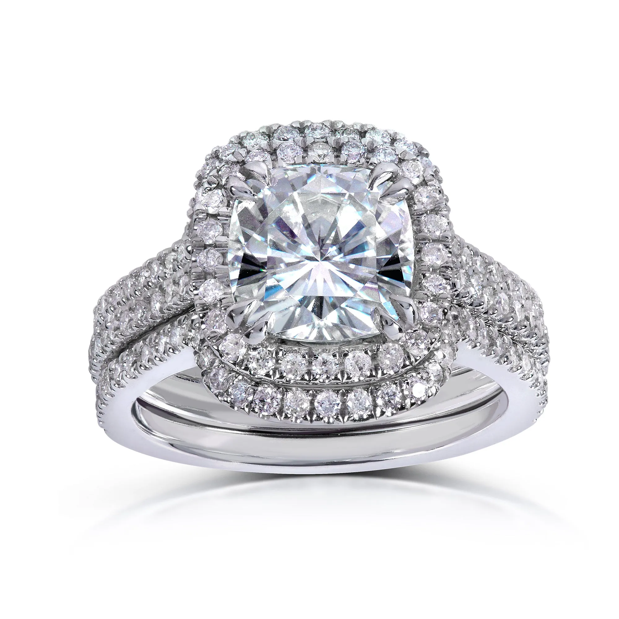 2-5/8ct.tw Original Cushion 7.5 Halo Bridal Stack - Forever One - Enhancer Bands