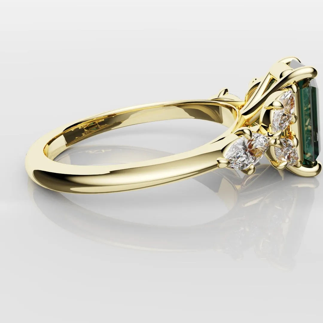 4ct Emerald Cut Teal Sapphire with Marquise Accent Diamonds