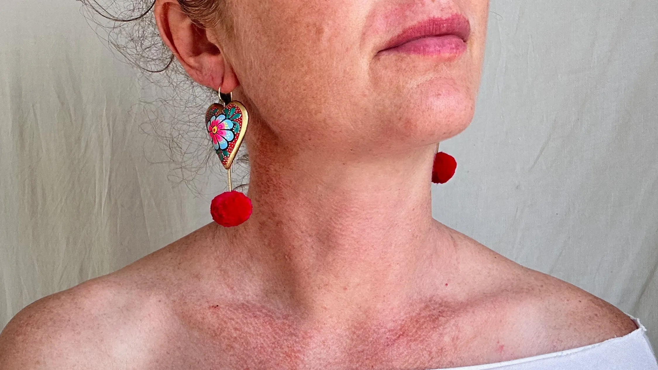 Alebrije Heart and Pompom Earrings. Sterling Silver. Atelier Aadya. 1174
