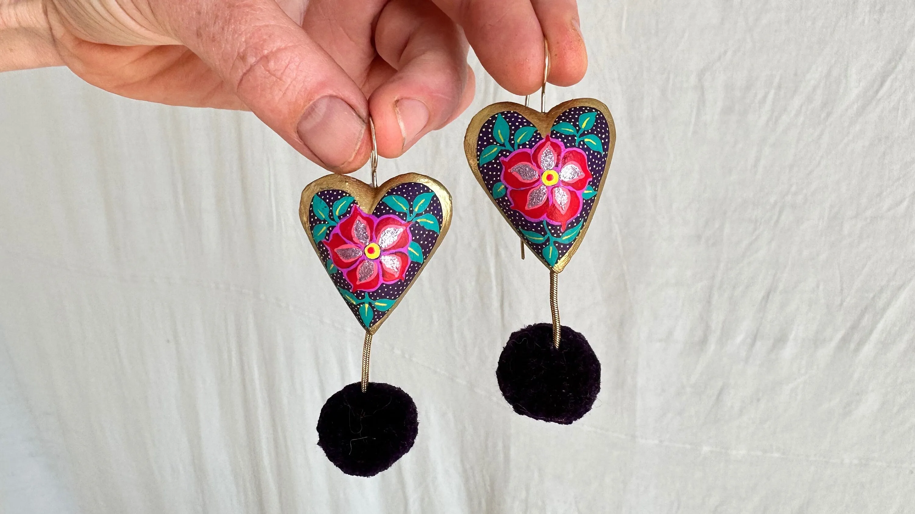 Alebrije Heart and Pompom Earrings. Sterling Silver. Atelier Aadya.1164