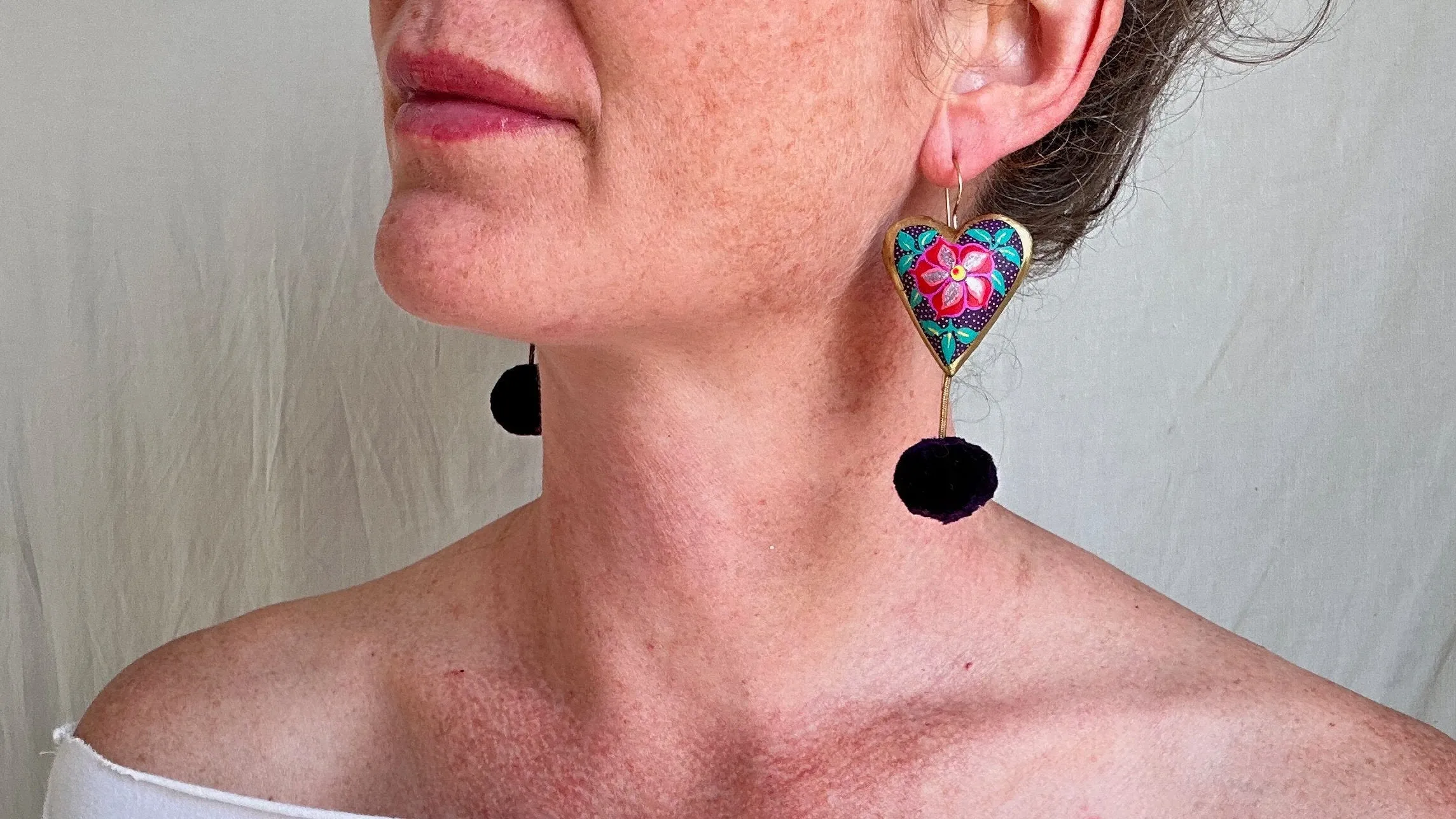 Alebrije Heart and Pompom Earrings. Sterling Silver. Atelier Aadya.1164