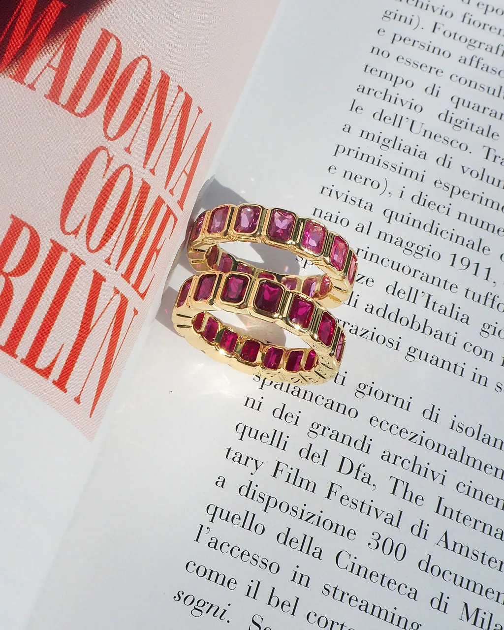 Bezel Emerald Ballier Ring- Pink- Gold