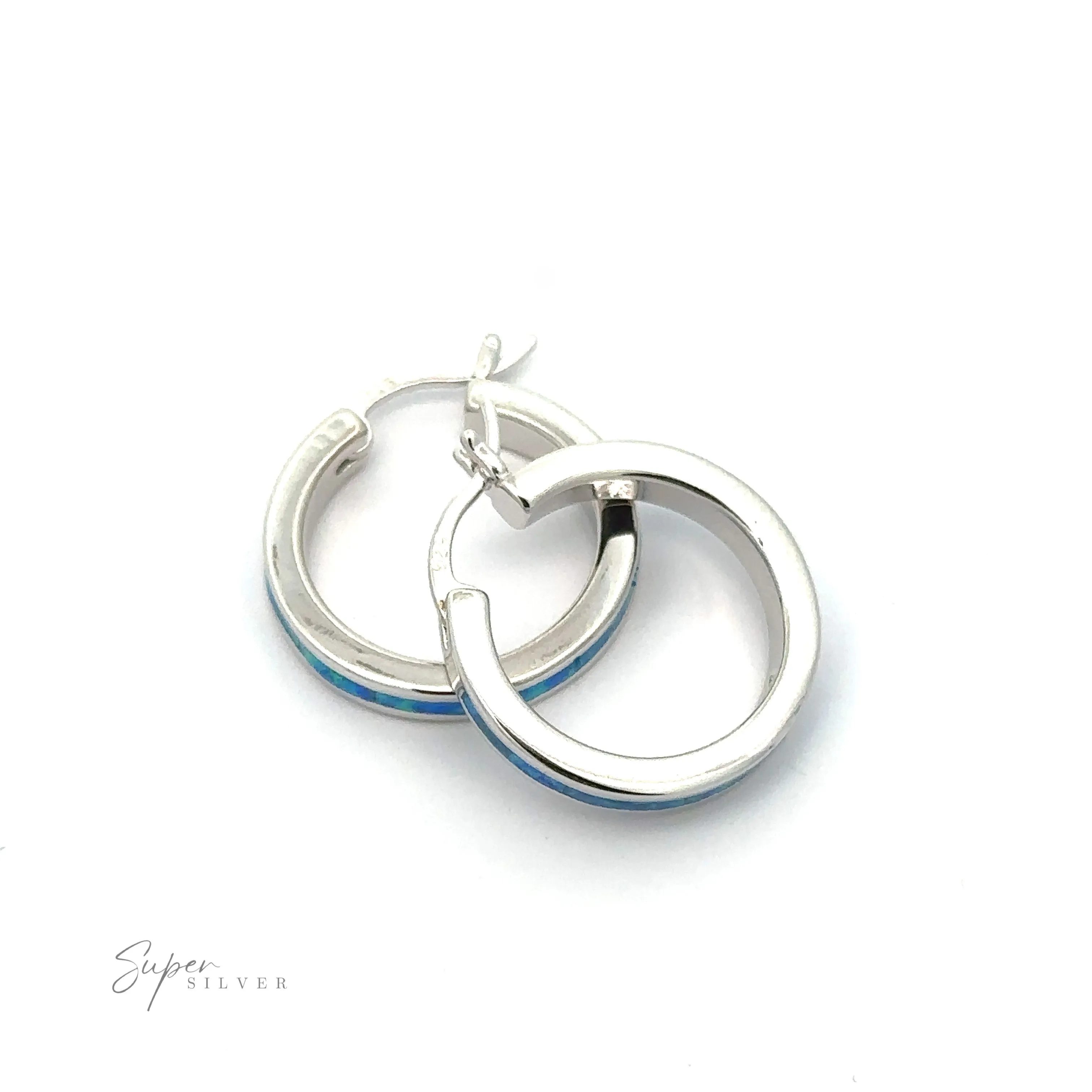 Blue Lab-Created Opal Hoop Earrings