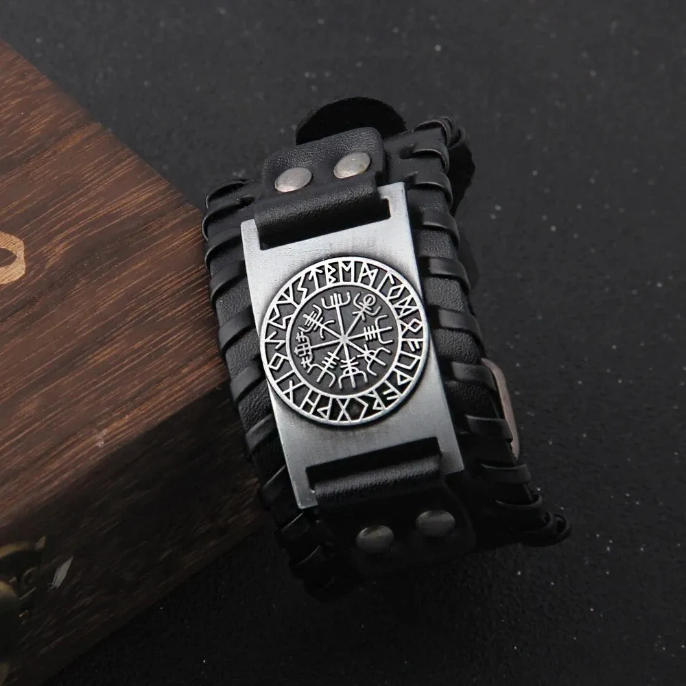 Charm Wide Leather Viking Bracelets