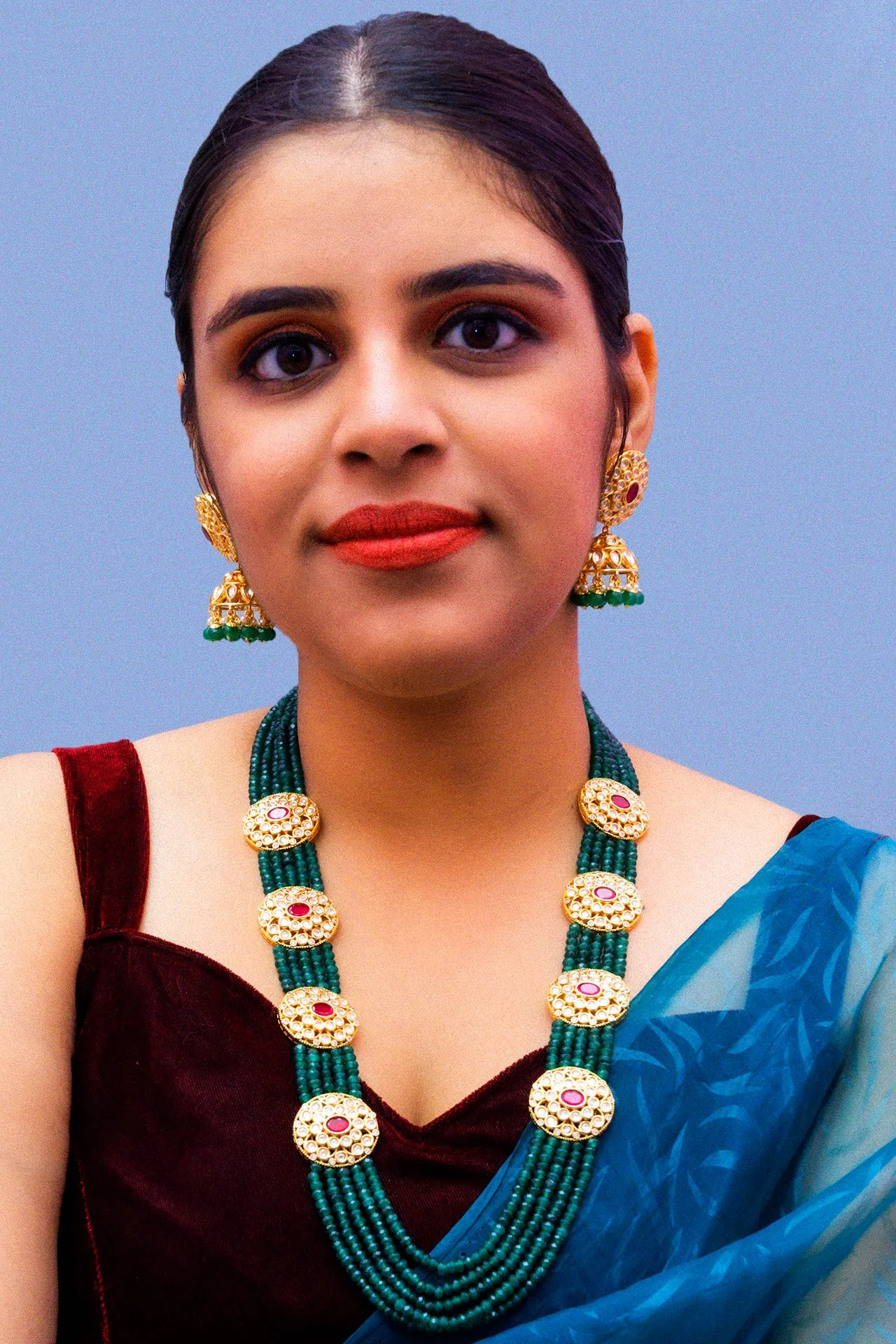 Designer Royal Kundan & Beads Long Necklace with Earrings (D876)