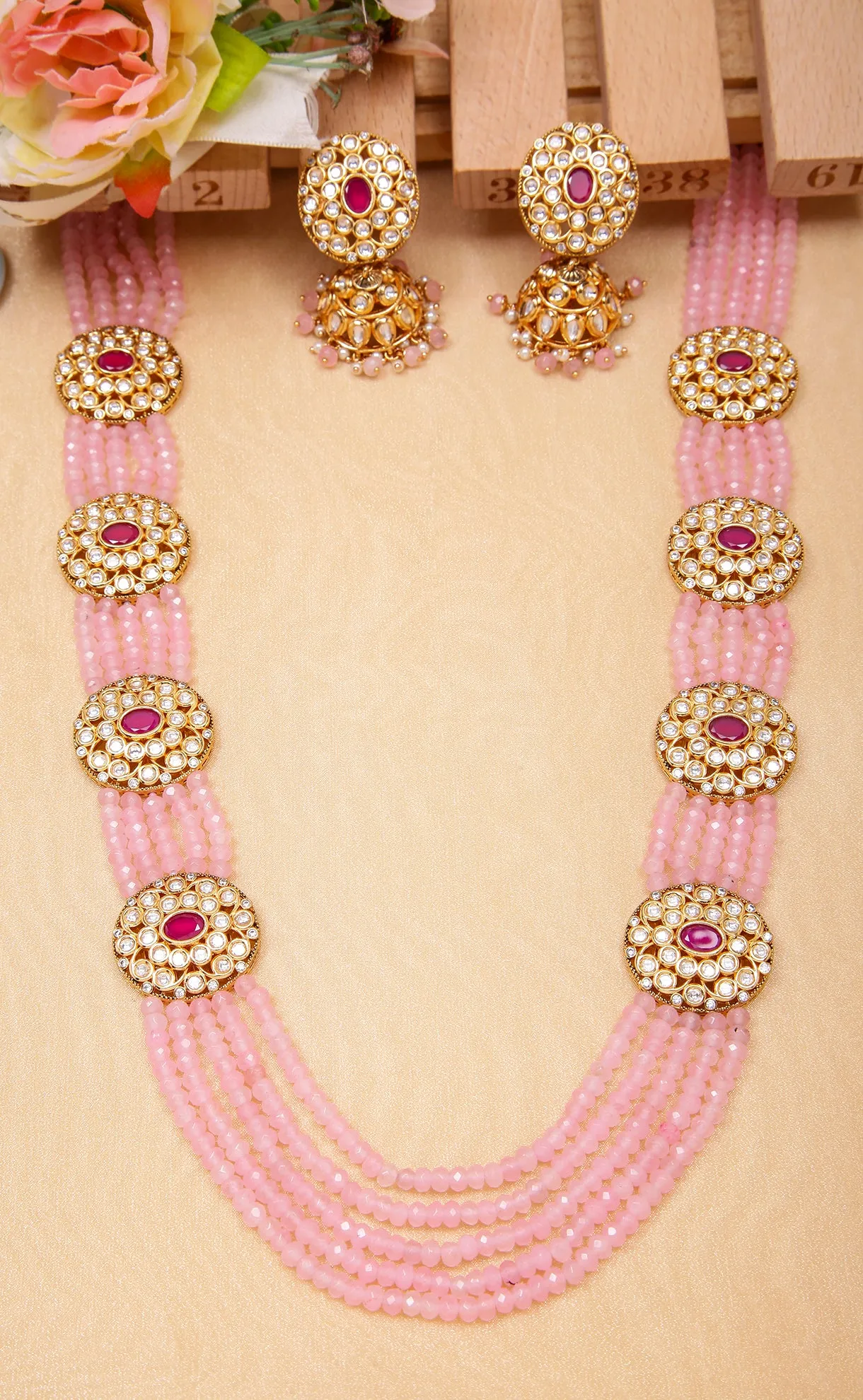 Designer Royal Kundan & Beads Long Necklace with Earrings (D876)