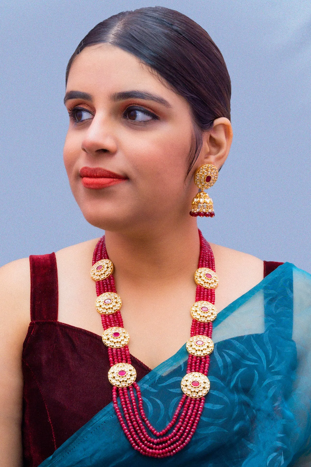 Designer Royal Kundan & Beads Long Necklace with Earrings (D876)