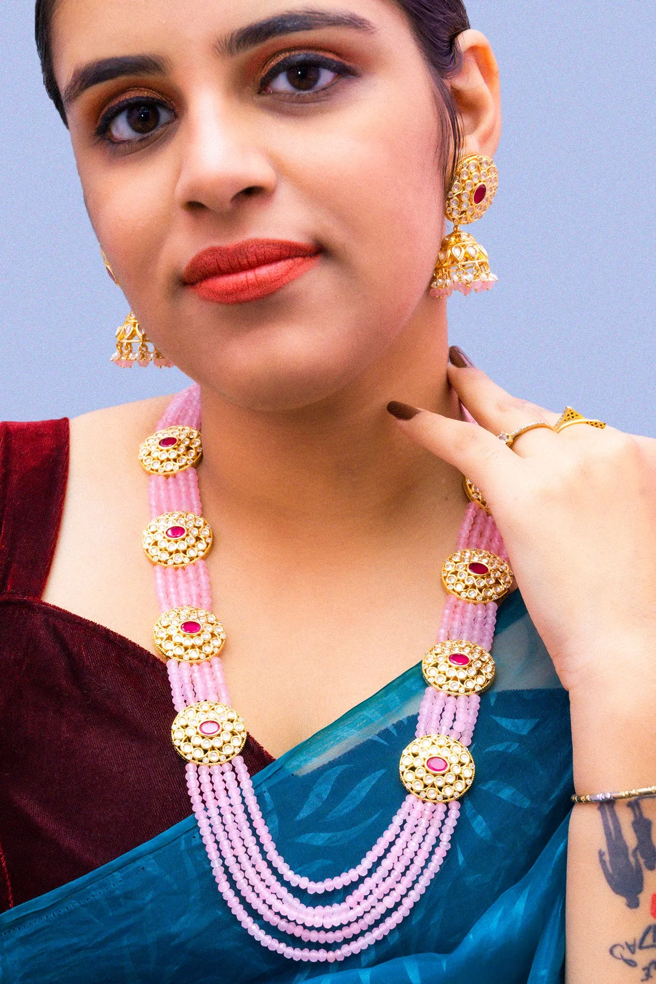 Designer Royal Kundan & Beads Long Necklace with Earrings (D876)