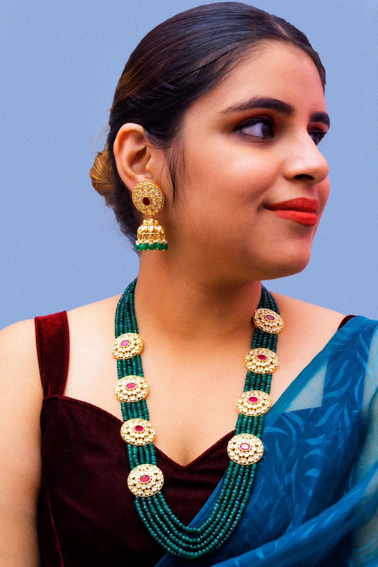 Designer Royal Kundan & Beads Long Necklace with Earrings (D876)