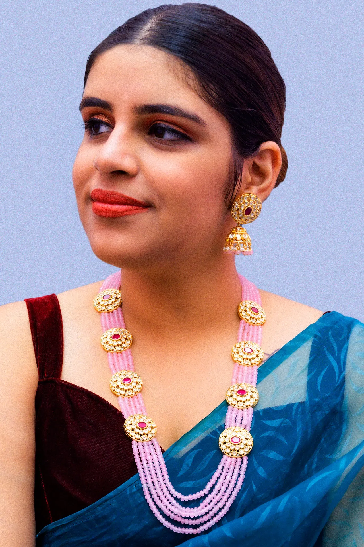 Designer Royal Kundan & Beads Long Necklace with Earrings (D876)