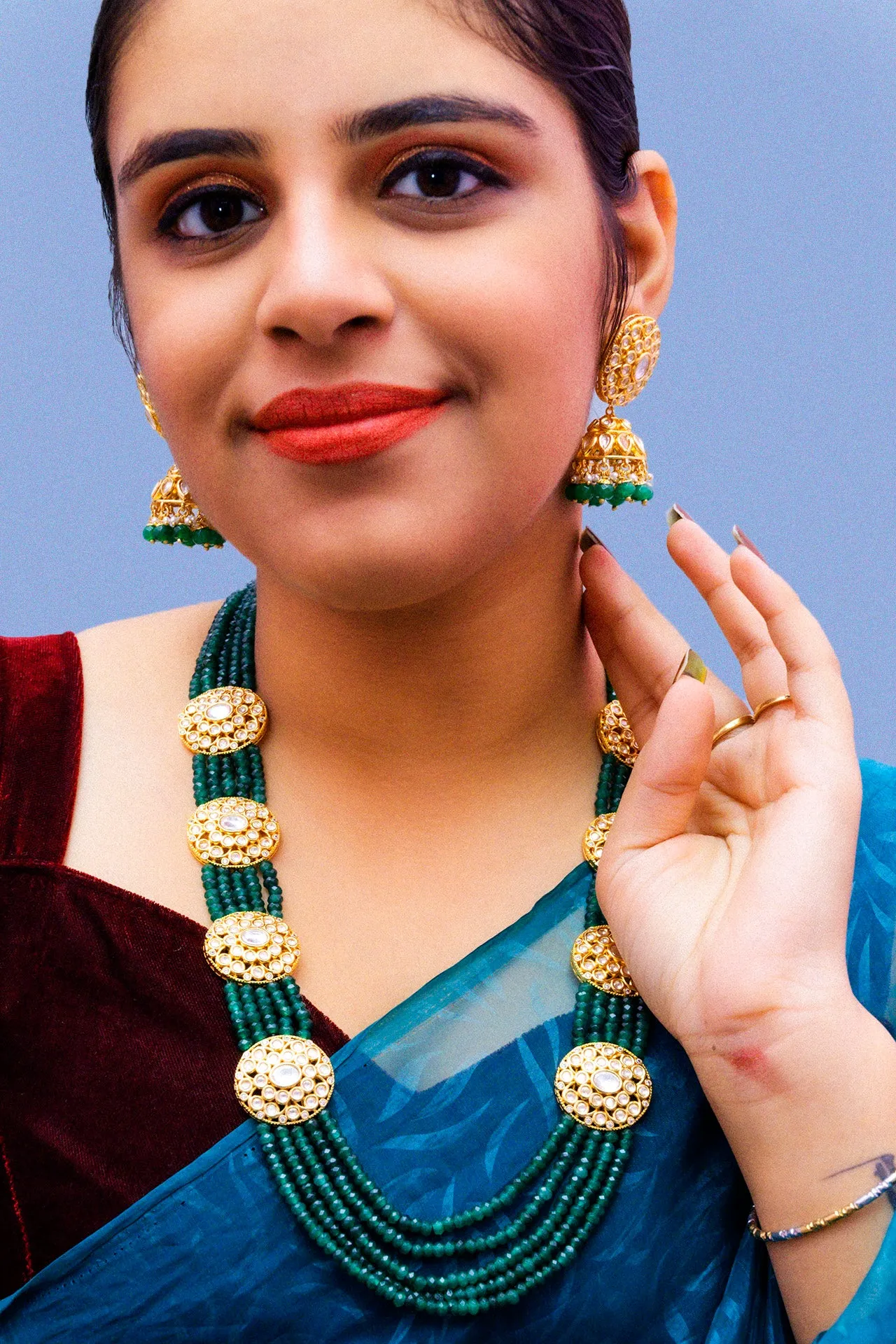 Designer Royal Kundan & Beads Long Necklace with Earrings (D876)