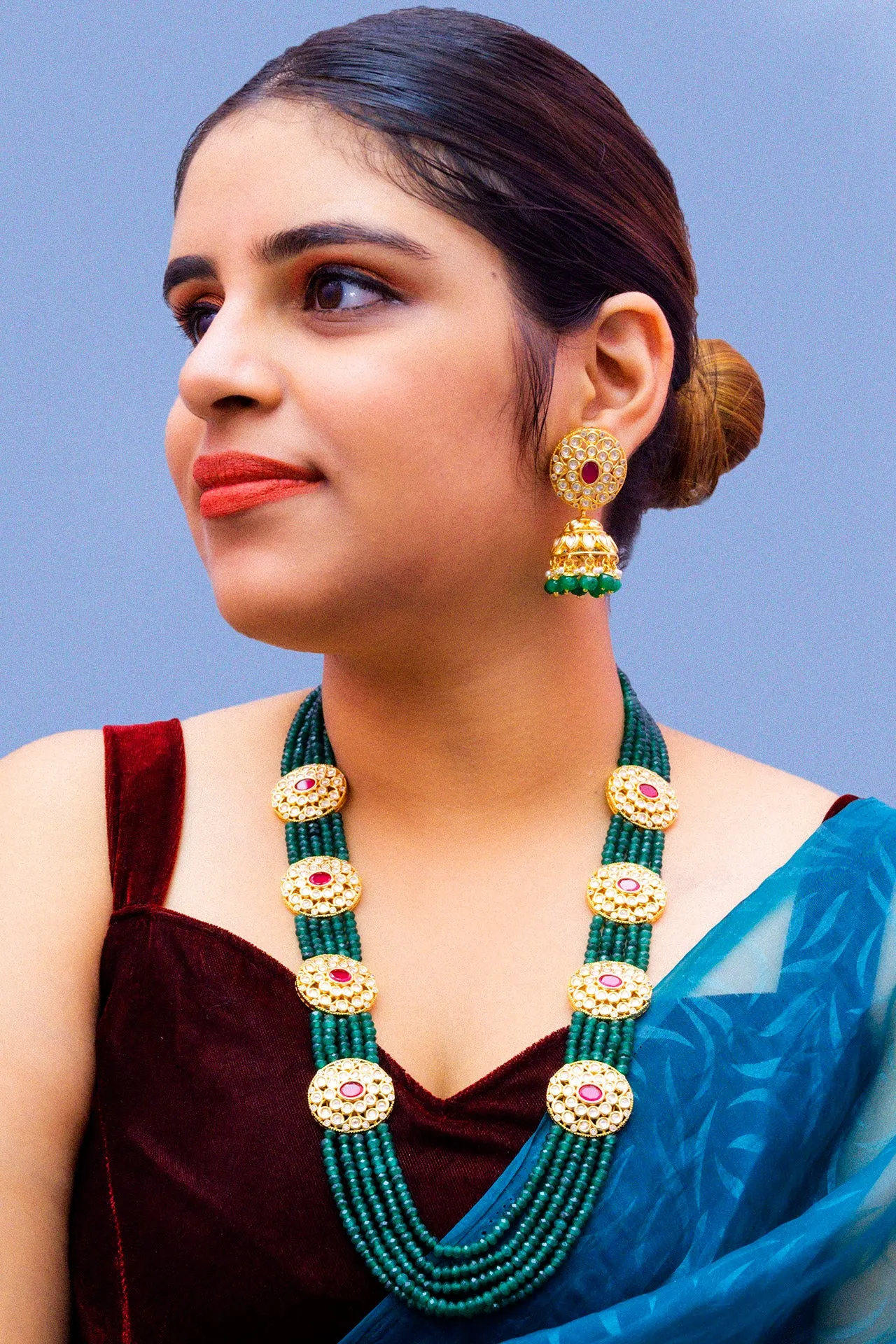 Designer Royal Kundan & Beads Long Necklace with Earrings (D876)