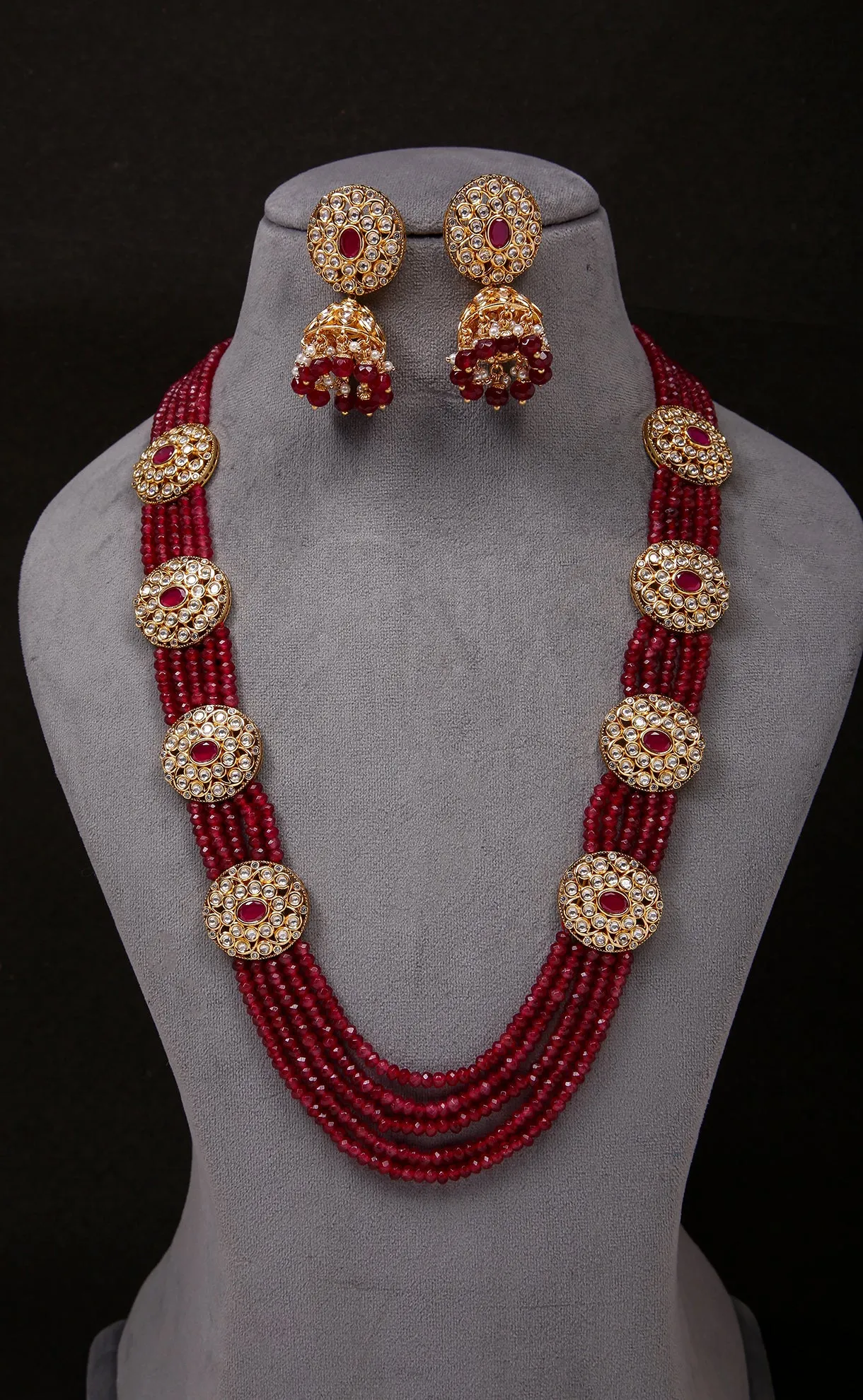 Designer Royal Kundan & Beads Long Necklace with Earrings (D876)