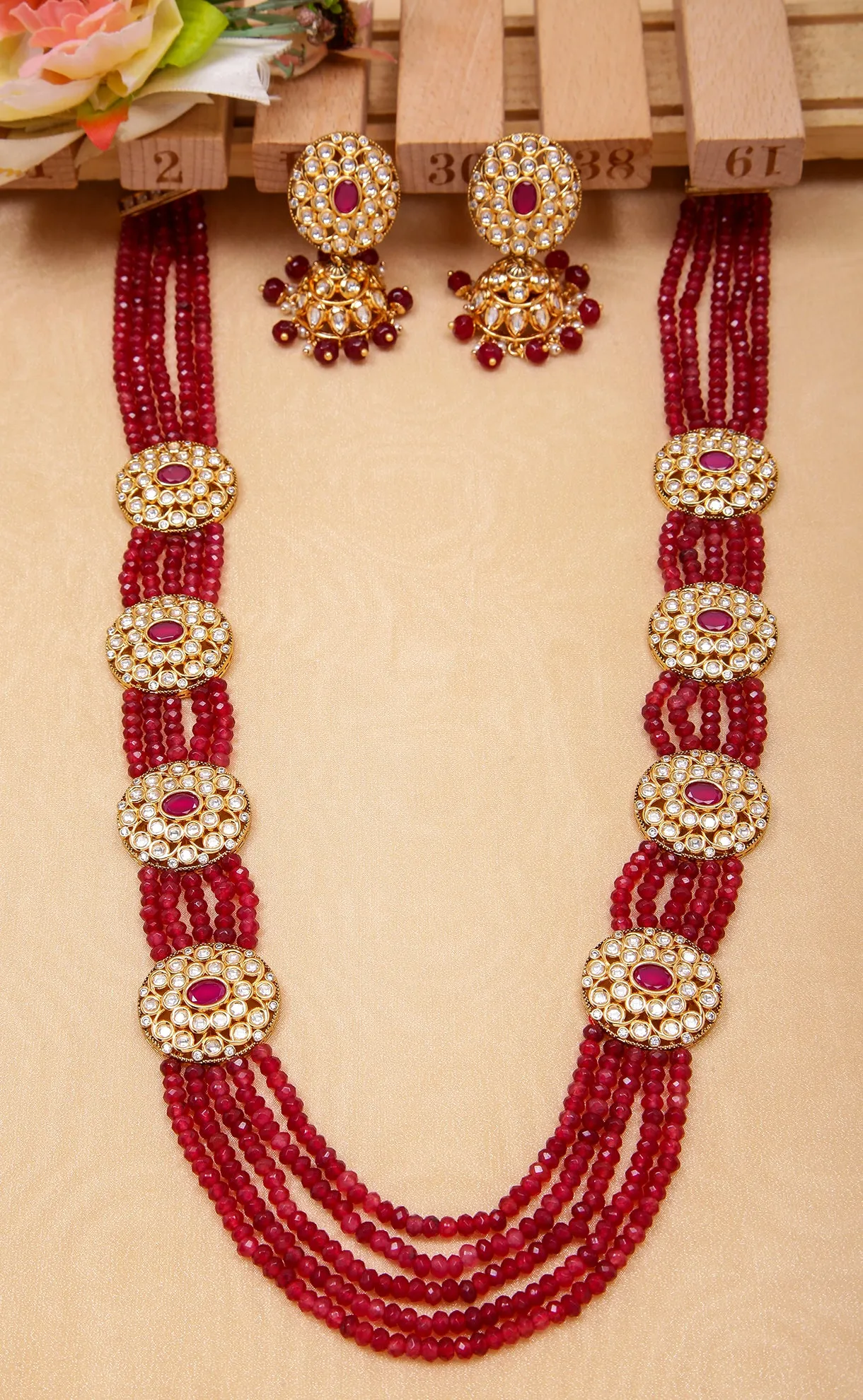 Designer Royal Kundan & Beads Long Necklace with Earrings (D876)