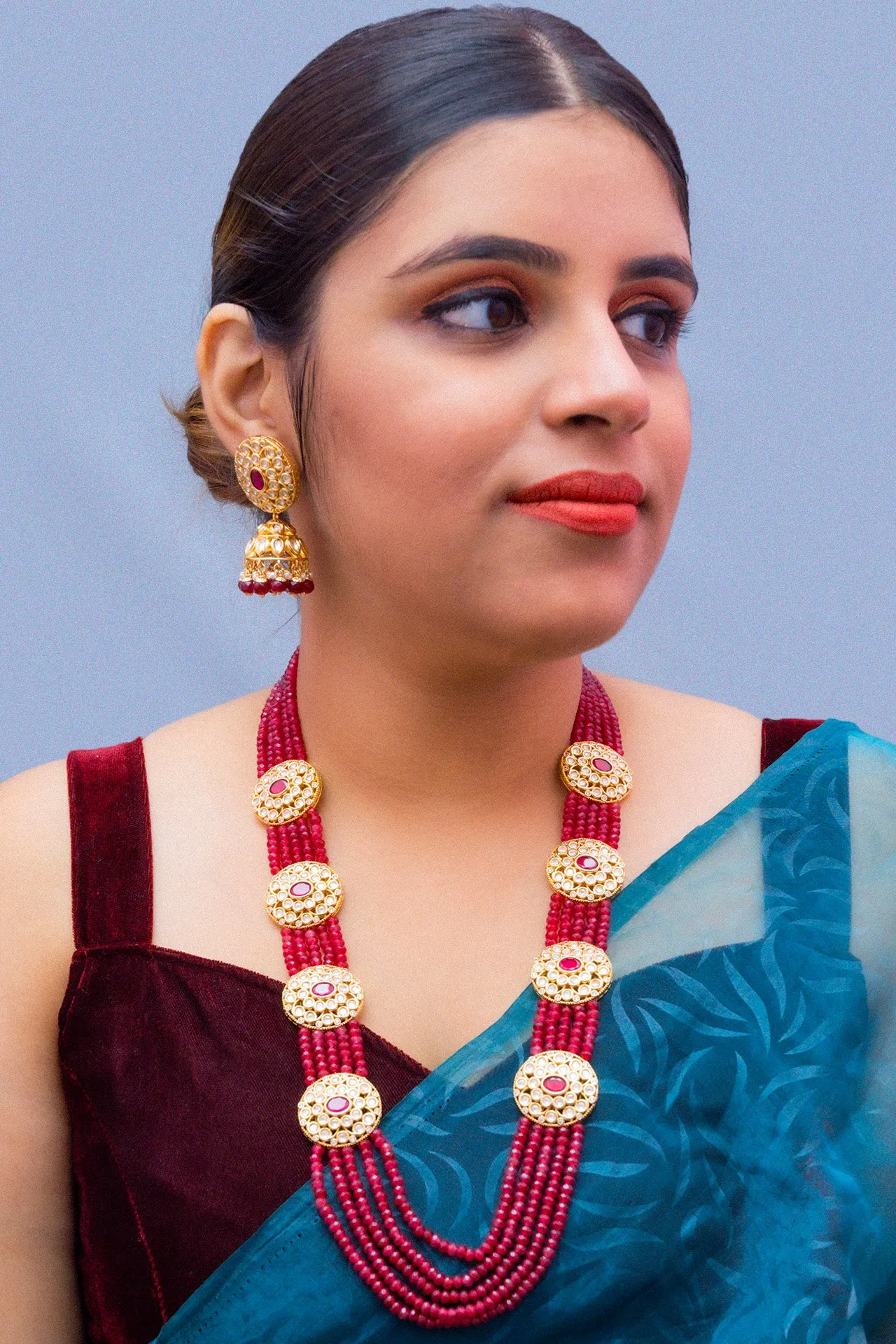 Designer Royal Kundan & Beads Long Necklace with Earrings (D876)
