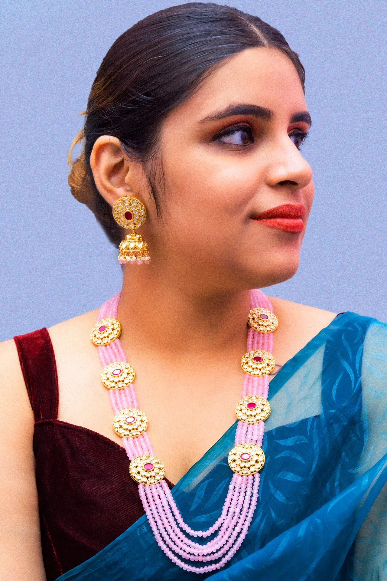 Designer Royal Kundan & Beads Long Necklace with Earrings (D876)
