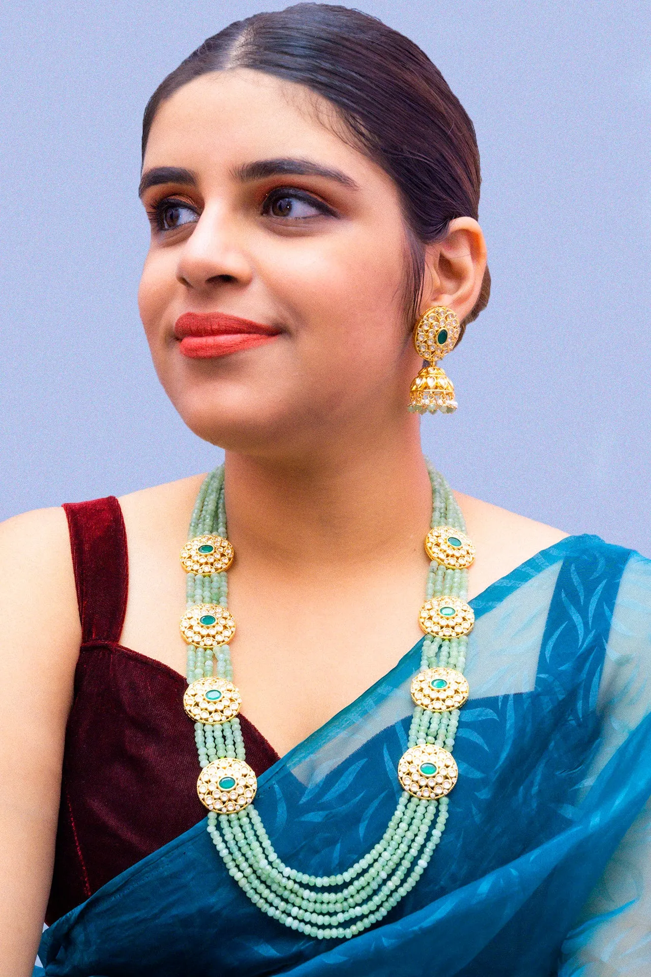 Designer Royal Kundan & Beads Long Necklace with Earrings (D876)