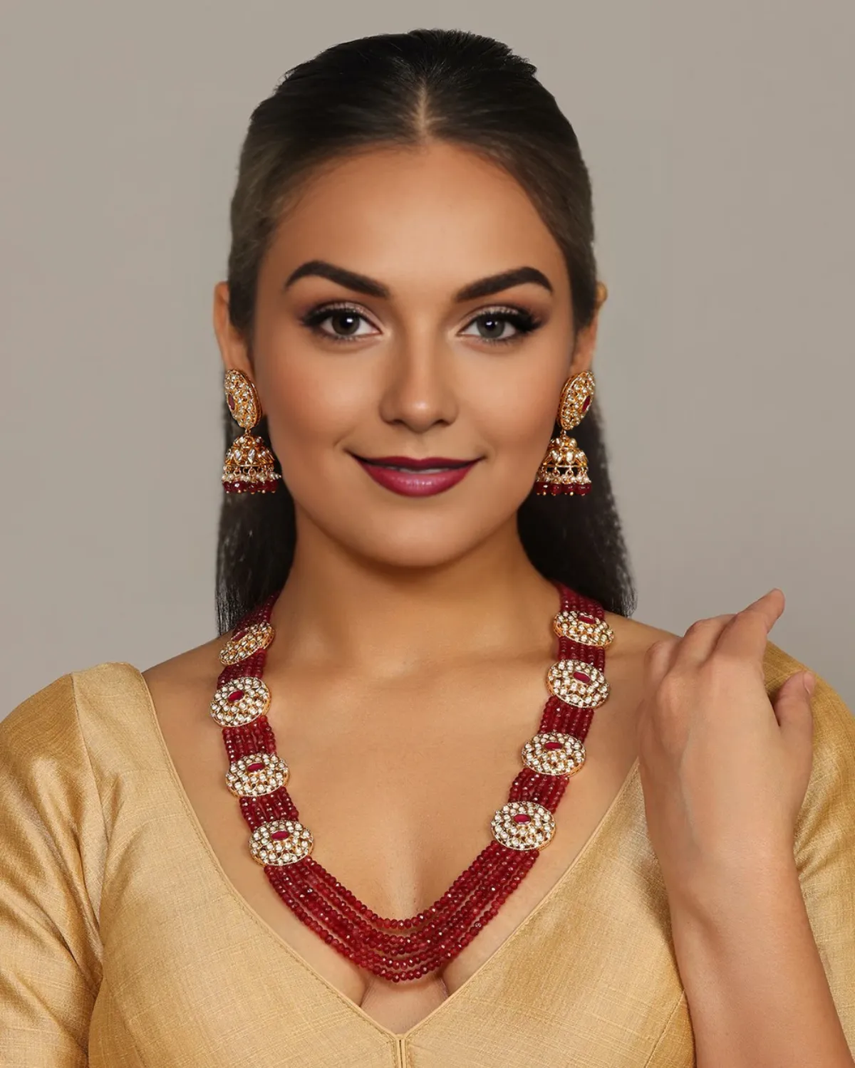 Designer Royal Kundan & Beads Long Necklace with Earrings (D876)