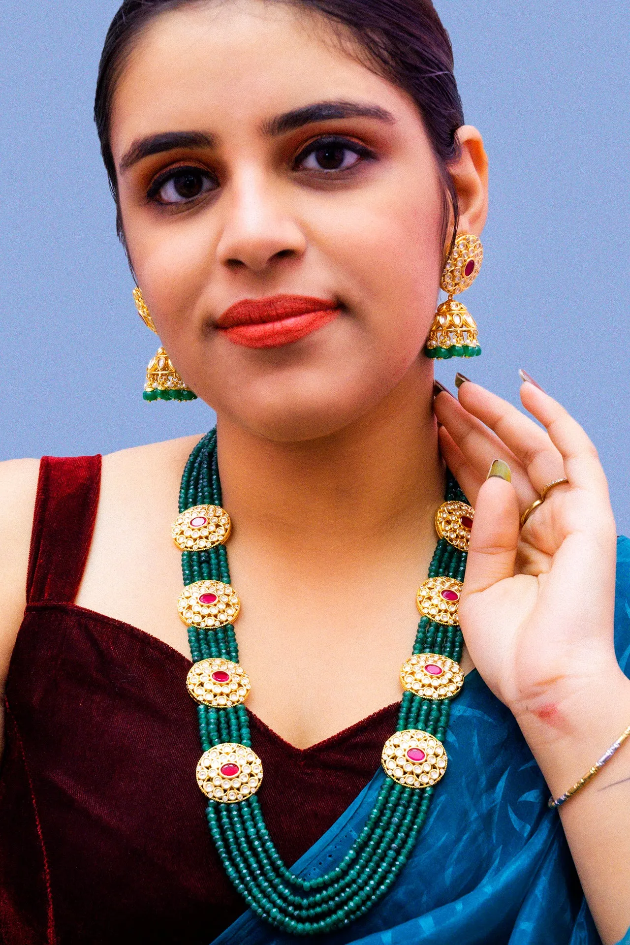 Designer Royal Kundan & Beads Long Necklace with Earrings (D876)