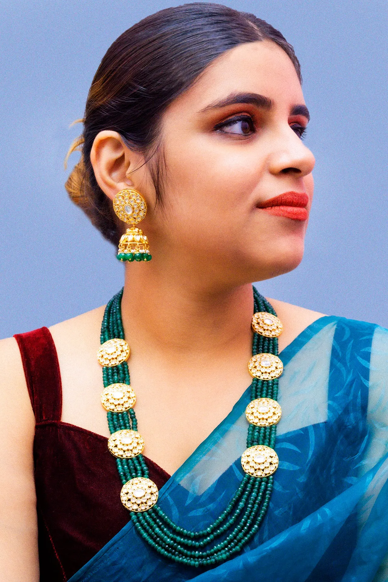 Designer Royal Kundan & Beads Long Necklace with Earrings (D876)