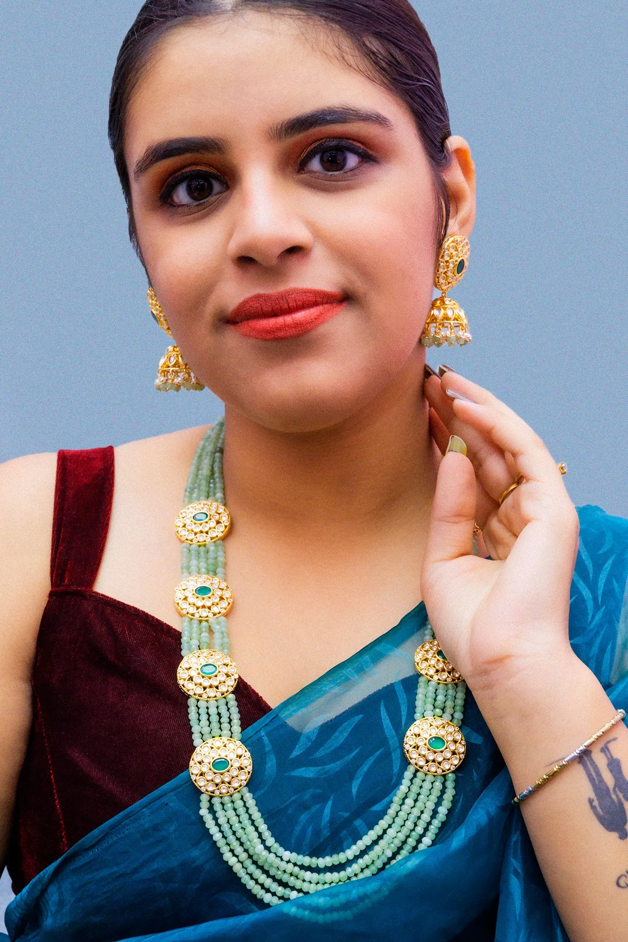 Designer Royal Kundan & Beads Long Necklace with Earrings (D876)