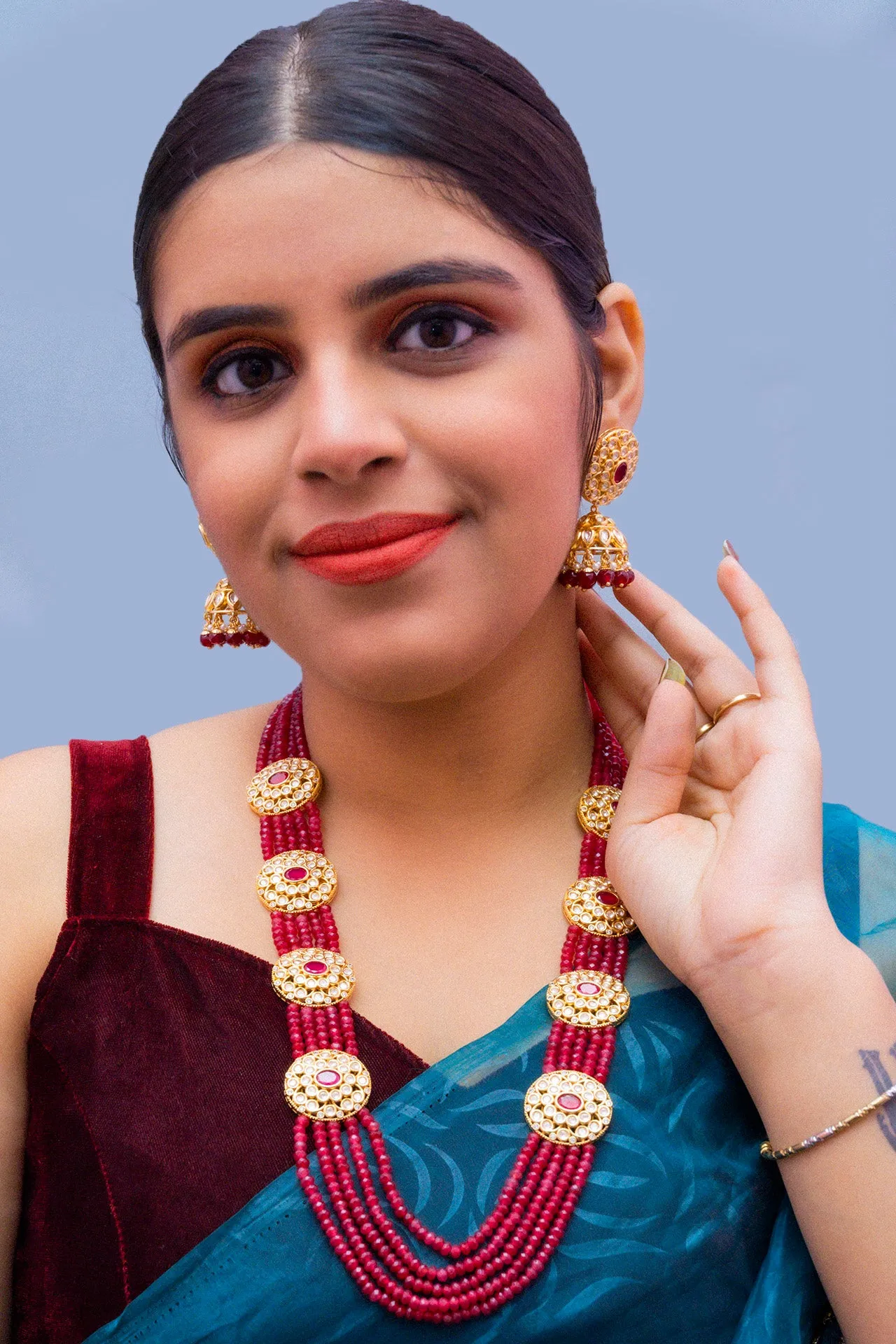 Designer Royal Kundan & Beads Long Necklace with Earrings (D876)