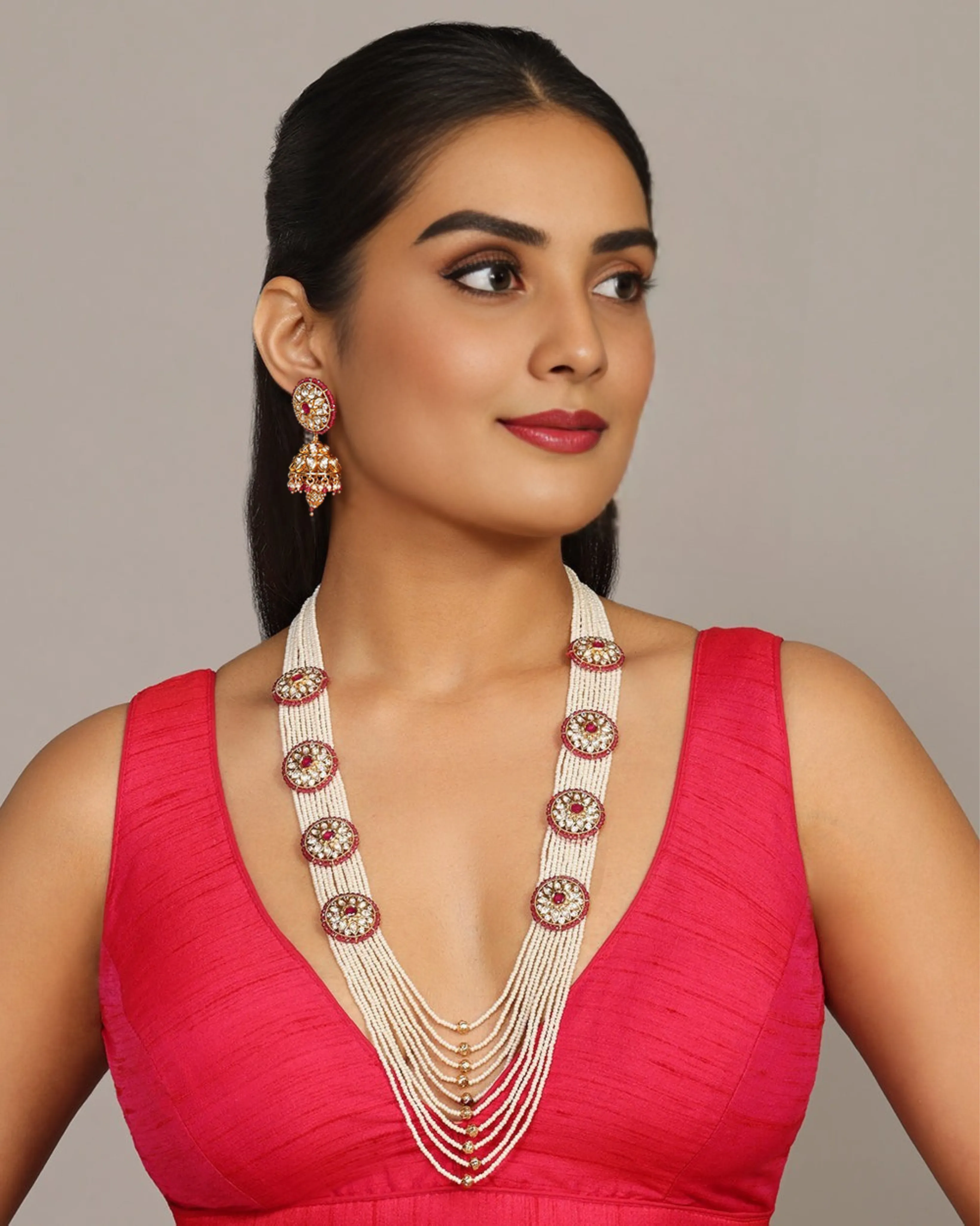 Designer Royal Kundan & Beads Long Necklace with Earrings (D916)