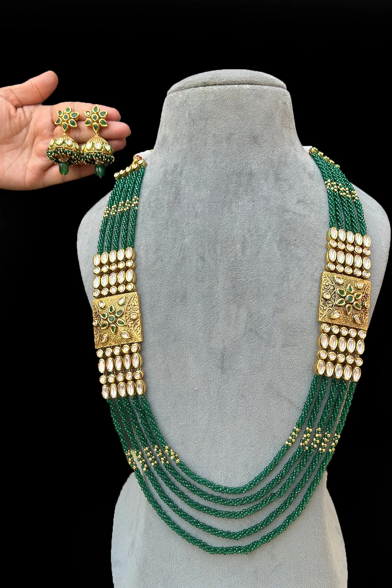 Designer Royal Kundan & Beads Long Necklace with Earrings (D917)