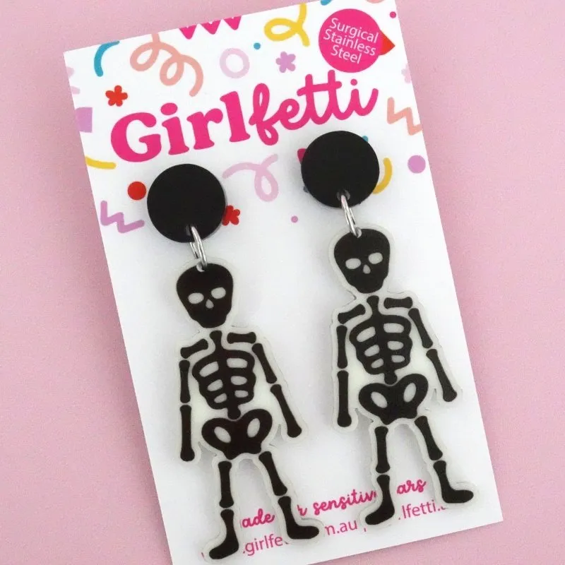Glow in the Dark Skeleton Halloween Dangle Earrings