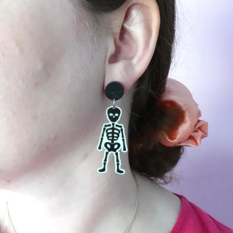 Glow in the Dark Skeleton Halloween Dangle Earrings