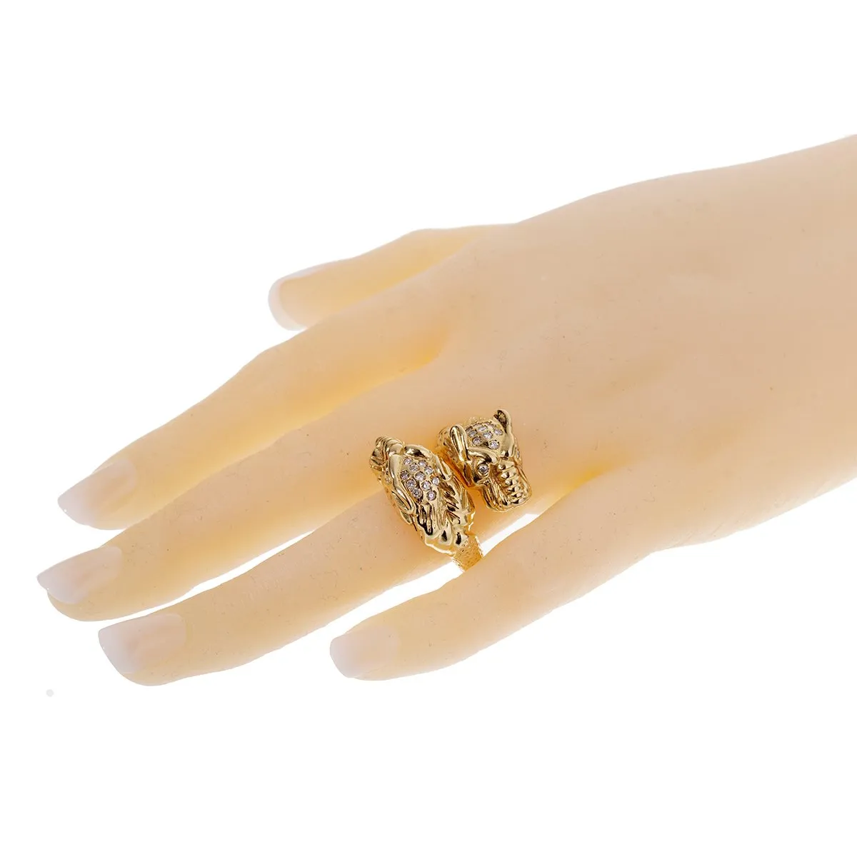 Gucci Double Tiger Diamond Yellow Gold Ring Sz 6