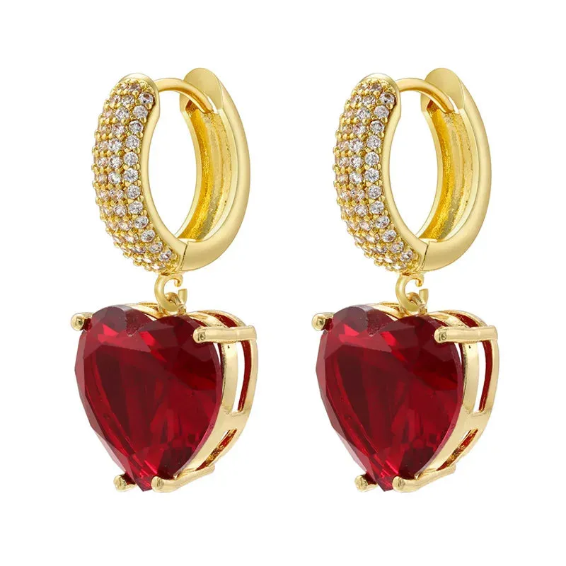 Heart Shaped Zircon Hoop Earrings