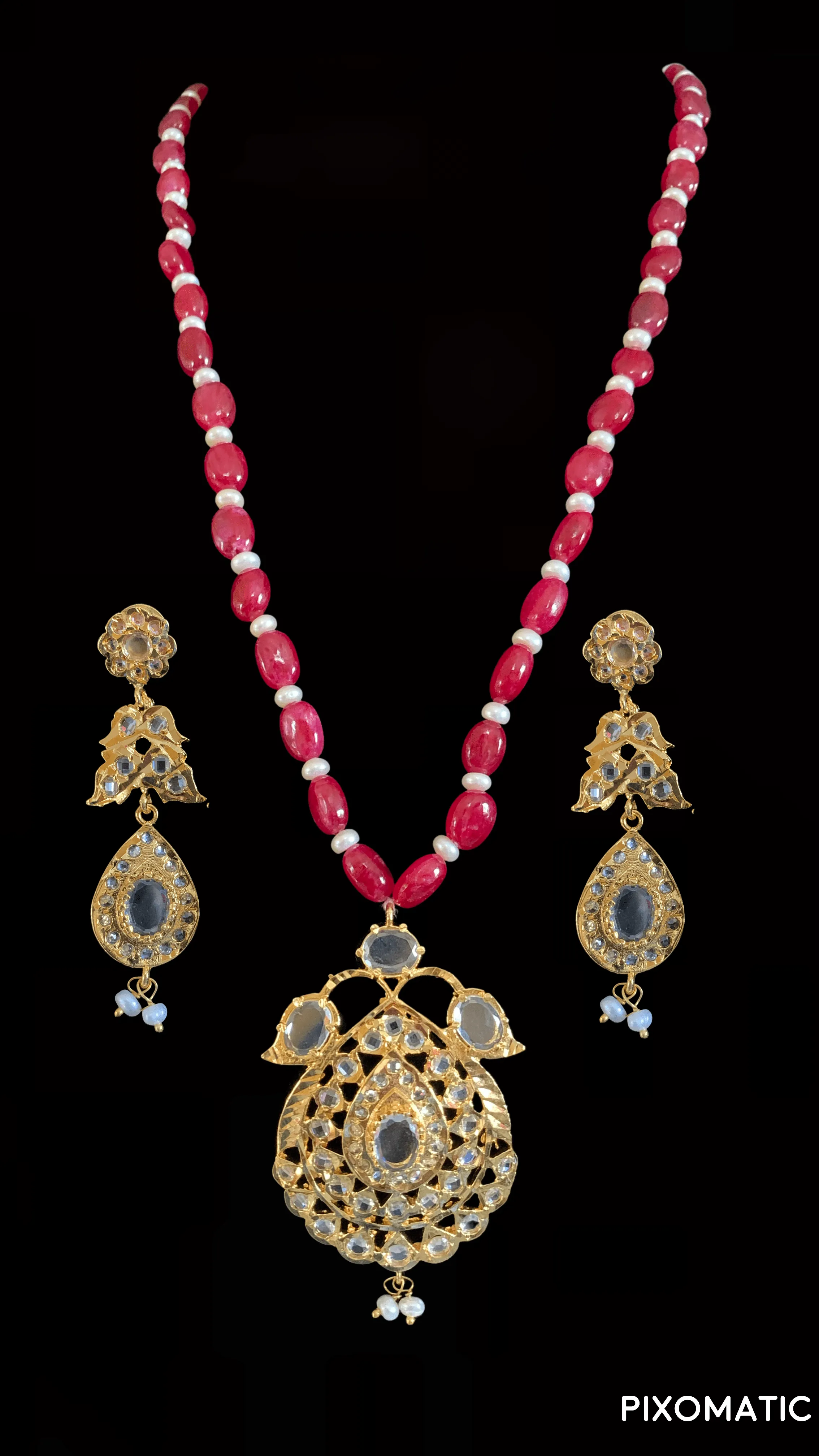Jugni in ruby beads with fresh water pearls ( READY TO SHIP )