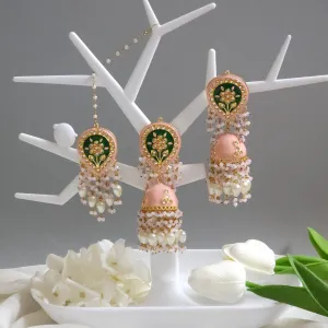Kundan Minakari Statement Jhumka Earrings Tikka set