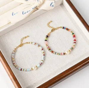 Literary Colorful Disc Stone Beads Vintage Bracelet