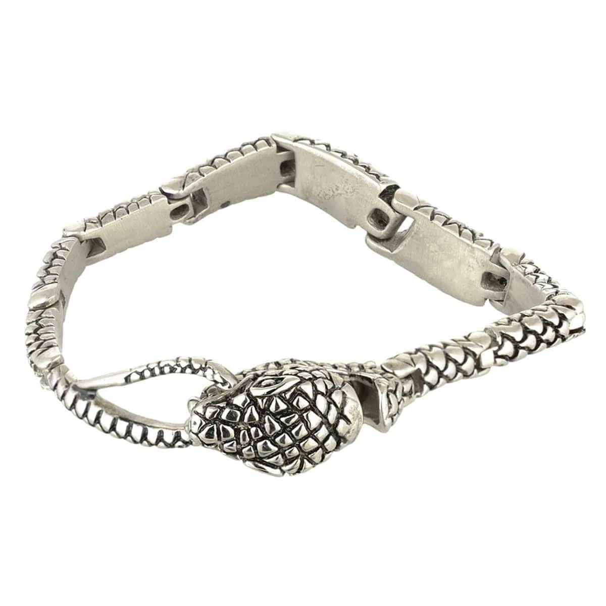 Men's Antiqued Silver Stainless Steel Snake Bracelet