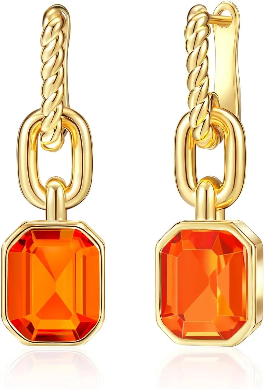 Mesovor Gold Crystal Hoop Earrings for Women Trendy, 18K Gold Plated Hoop Earrings | Emerald Green Black Crystal Dangling Earrings Jewelry Gift for Mother Wife