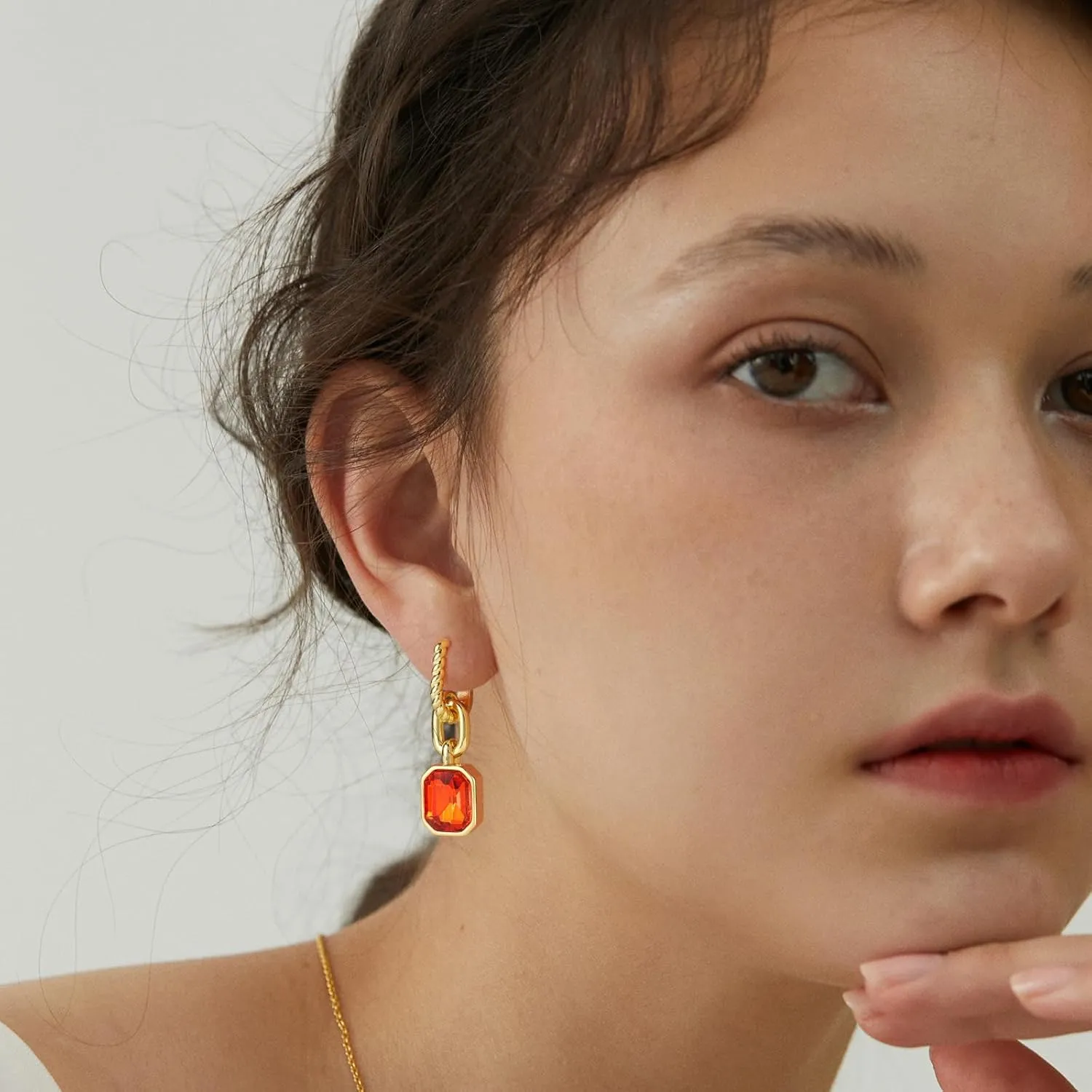 Mesovor Gold Crystal Hoop Earrings for Women Trendy, 18K Gold Plated Hoop Earrings | Emerald Green Black Crystal Dangling Earrings Jewelry Gift for Mother Wife