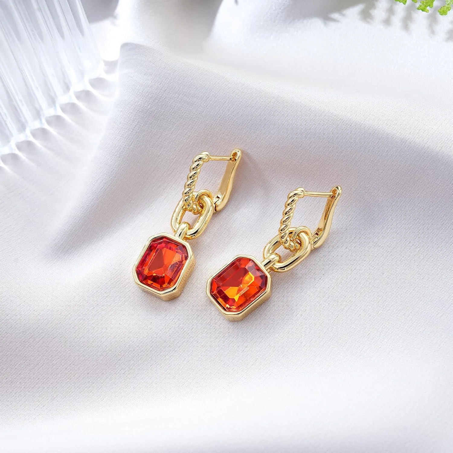 Mesovor Gold Crystal Hoop Earrings for Women Trendy, 18K Gold Plated Hoop Earrings | Emerald Green Black Crystal Dangling Earrings Jewelry Gift for Mother Wife