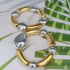 Metal Glossy Irregular Chunky Elastic Bracelets