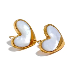 Natural Shell Heart Shaped Stud Earrings