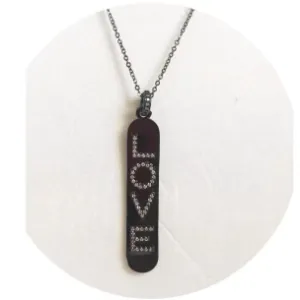 Pav Gunmetal Love Brail Pendant Necklace