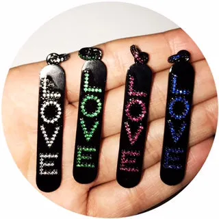 Pav Gunmetal Love Brail Pendant Necklace