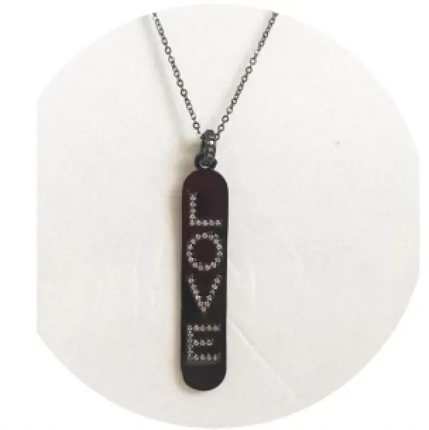 Pav Gunmetal Love Brail Pendant Necklace