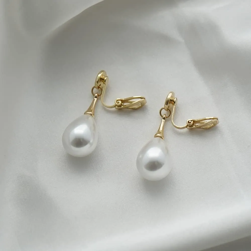 Pearl Clip on Earrings for Women Drop Clip Earrings for Women Gold Plated White Imitation Pearl Earrings Fashion