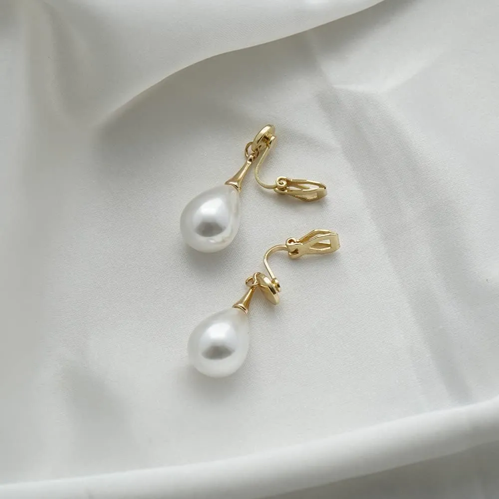 Pearl Clip on Earrings for Women Drop Clip Earrings for Women Gold Plated White Imitation Pearl Earrings Fashion