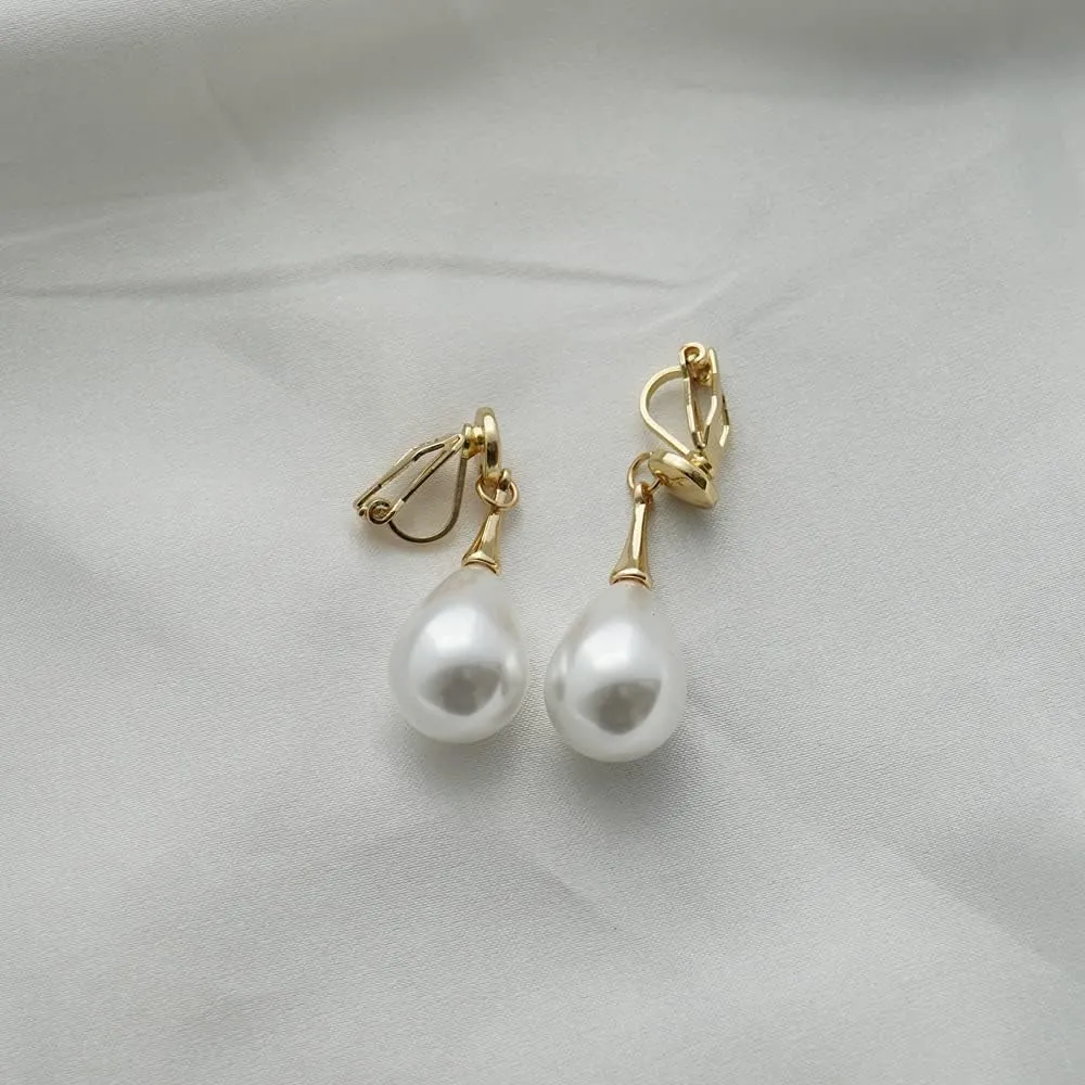 Pearl Clip on Earrings for Women Drop Clip Earrings for Women Gold Plated White Imitation Pearl Earrings Fashion